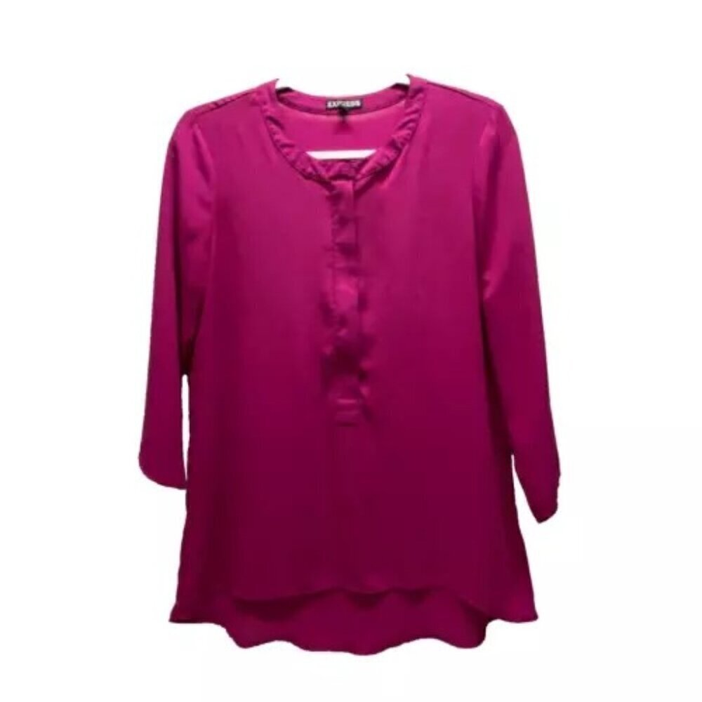 Express Half Zip Blouse Women's Medium Magenta Pink Loose‎ Fit 3/4 Sleeve Tunic